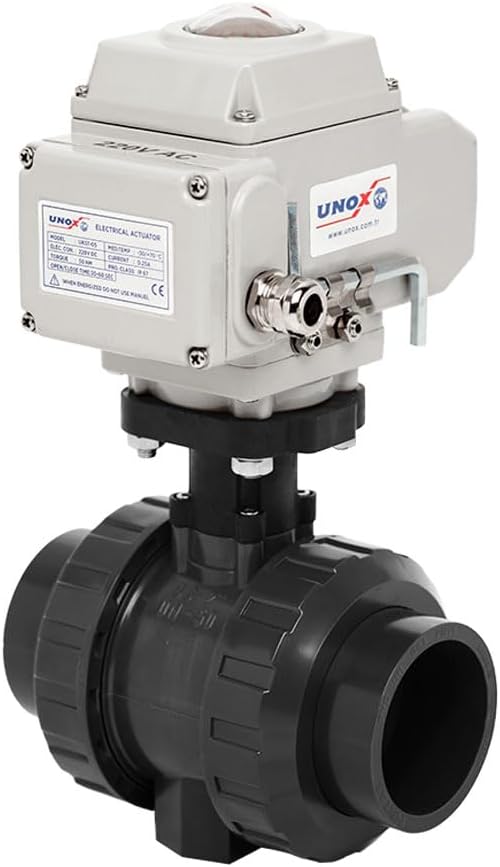 Unox 24V DC Electric Actuated Ø63 (2") U-PVC Ball Valve, Motorized Ball Valve For Water - PN16