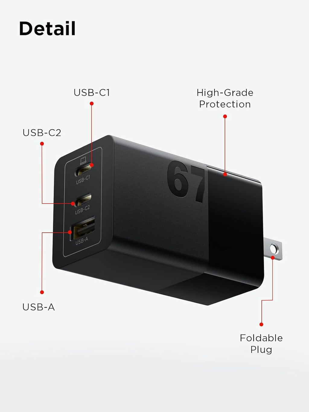 Lenovo 67W USB-C Charger, 3-Port Multi-Device Fast Charging, Advanced GaN Charger Block, Compact Fast Wall Charger, for MacBook Pro/Air, Dell XPS, iPhone 16 Series, Samsung Galaxy, and More