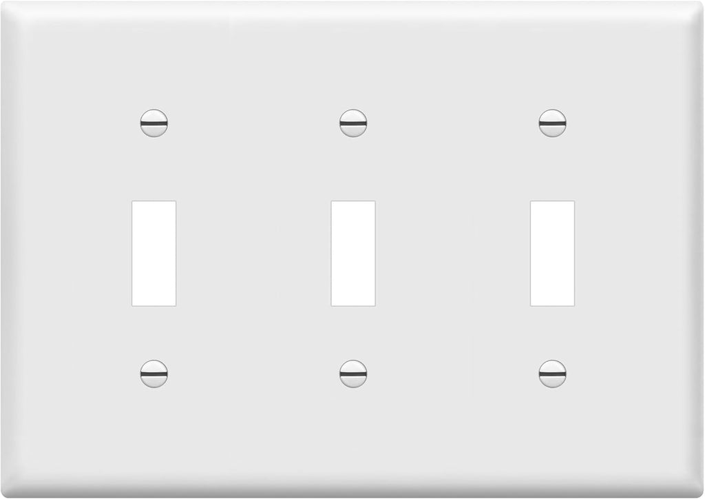ENERLITES Triple Light Switch Wall Plate, Gloss Finish, Standard Size 3-Gang 4.50" x 6.38", Unbreakable Polycarbonate Thermoplastic, 8813-W, White