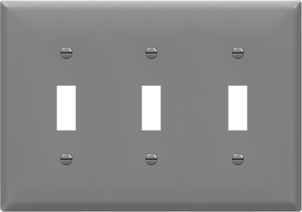 ENERLITES Triple Light Wall, Toggle Switch Plate, Gloss Finish, 3-Gang Standard Size 4.50" x 6.38", Unbreakable Polycarbonate Thermoplastic, UL Listed, 8813-GY, Gray
