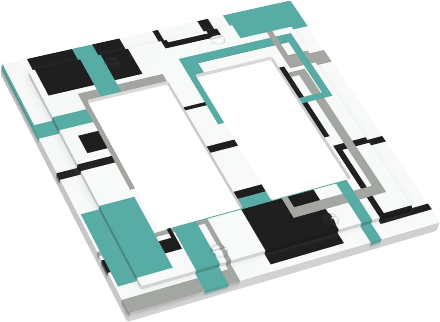 Geometric Turquoise Black Gray Modern Abstract Boho Decorative Outlet Covers 2 Gang Double GFCI Rocker Electrical Wall Panels Light Switch Cover Plate for Office Nursery Decor