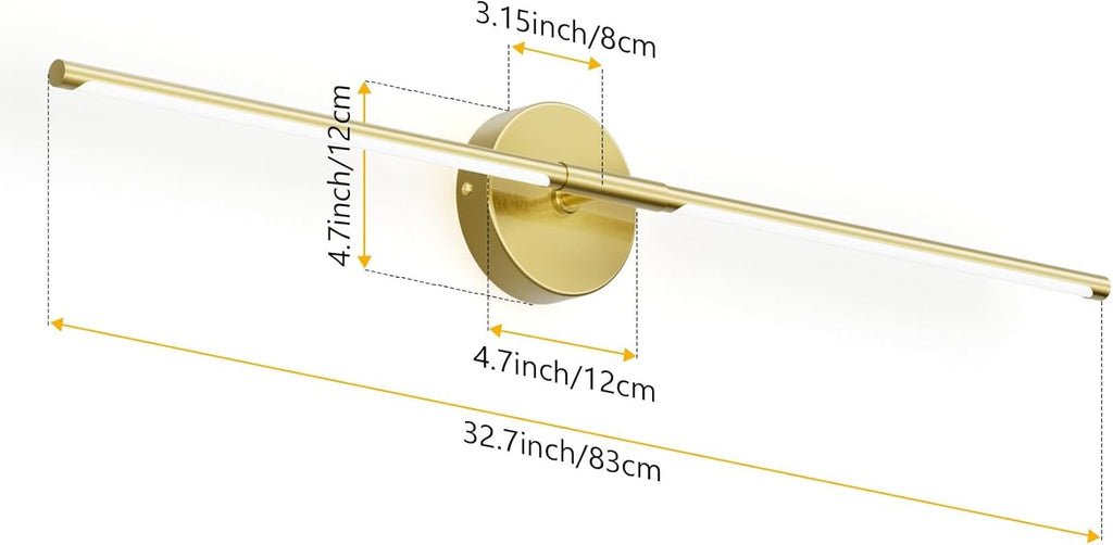 Modern Wall Sconce for Bathroom 33In Gold Vanity Light Fixture Hardwired 3000K Bathroom Sconce 360° Rotate Warm Light for Bedroom