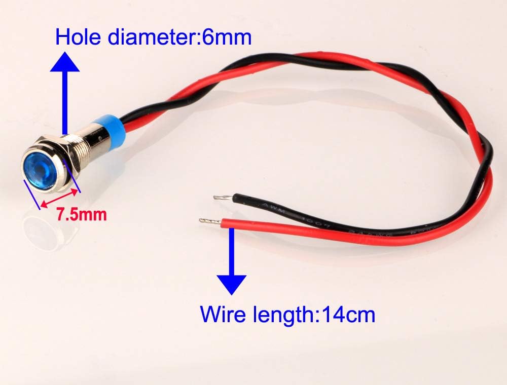 10pcs 6mm 1/4" AC/DC 12-24V LED Metal Indicator Light Waterproof Signal Lamp Pilot Dash Directional Car Truck Boat with Wire