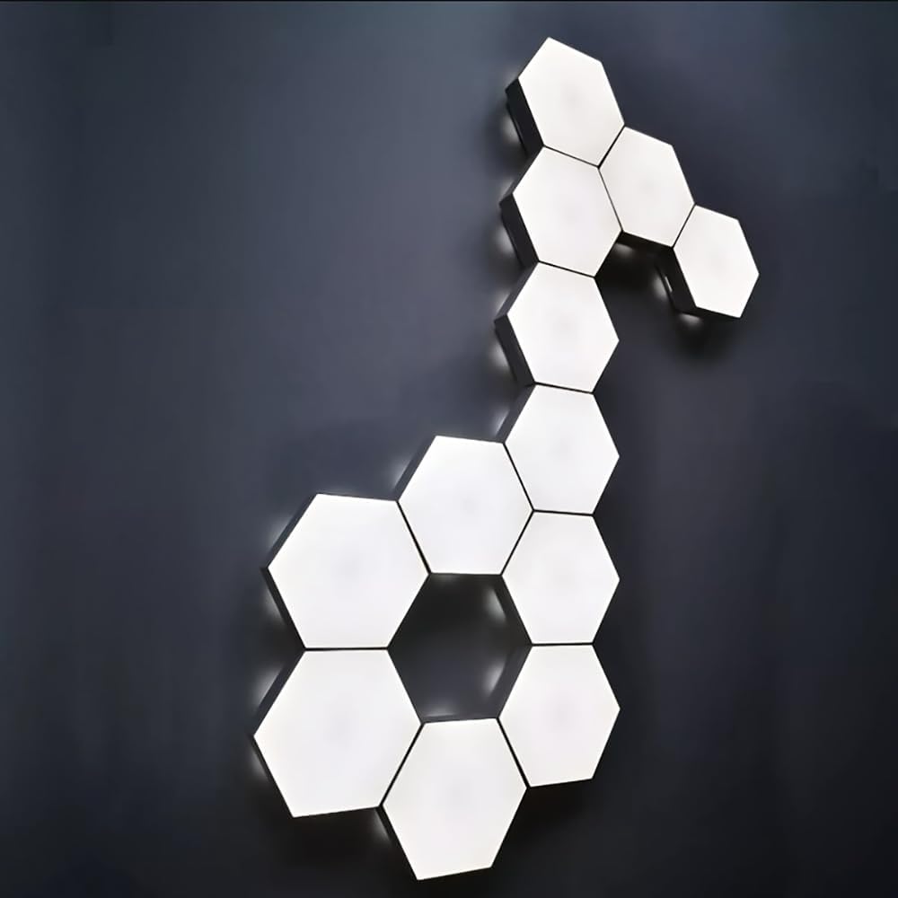 Hexagon Lights, Minimalist White Touch Night Light, Center Touch-Sensitive Wall Panels, Hex Light with USB-Power for Autism, Game Room Decor, Party (12)