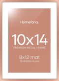 Homeforia 10x14 Picture Frame Rose Gold, High End Metal 10x14 Wall Hanging Frame with Mat 8x12, 10 x 14 Poster Frame Matted to 8 x 12 inch Photo, 10by14 Thin Frames, Tempered Glass, Wall Kit, Set of 1