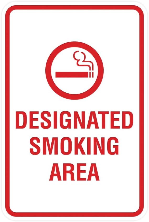 Signs ByLITA Portrait Round Designated Smoking Area Sign with Adhesive Tape, Mounts On Any Surface, Weather Resistant, Indoor/Outdoor Use (White/Red) - Small 2 Pack