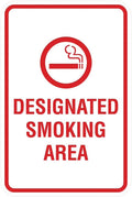 Signs ByLITA Portrait Round Designated Smoking Area Sign with Adhesive Tape, Mounts On Any Surface, Weather Resistant, Indoor/Outdoor Use (White/Red) - Large 2 Pack