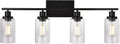 Black 4-Light Bathroom Light Fixtures with Seeded Glass Shade, 31-Inches Length Farmhouse Vanity Lights Over Mirror for Cabinet Kitchen Bedroom