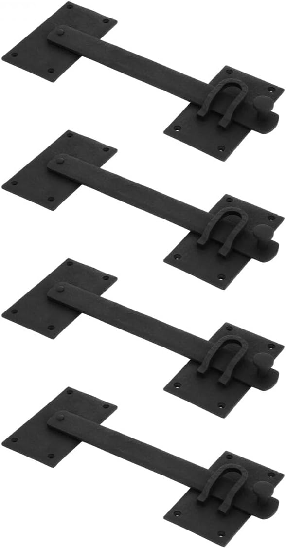 Renovators Supply Manufacturing Black Iron Gate Flip Latch 12" Large Antique Two Sided Flip Locks Rust Resistant Powder Coated Barn Door and Fence Gate Latches with Hardware Pack of 4