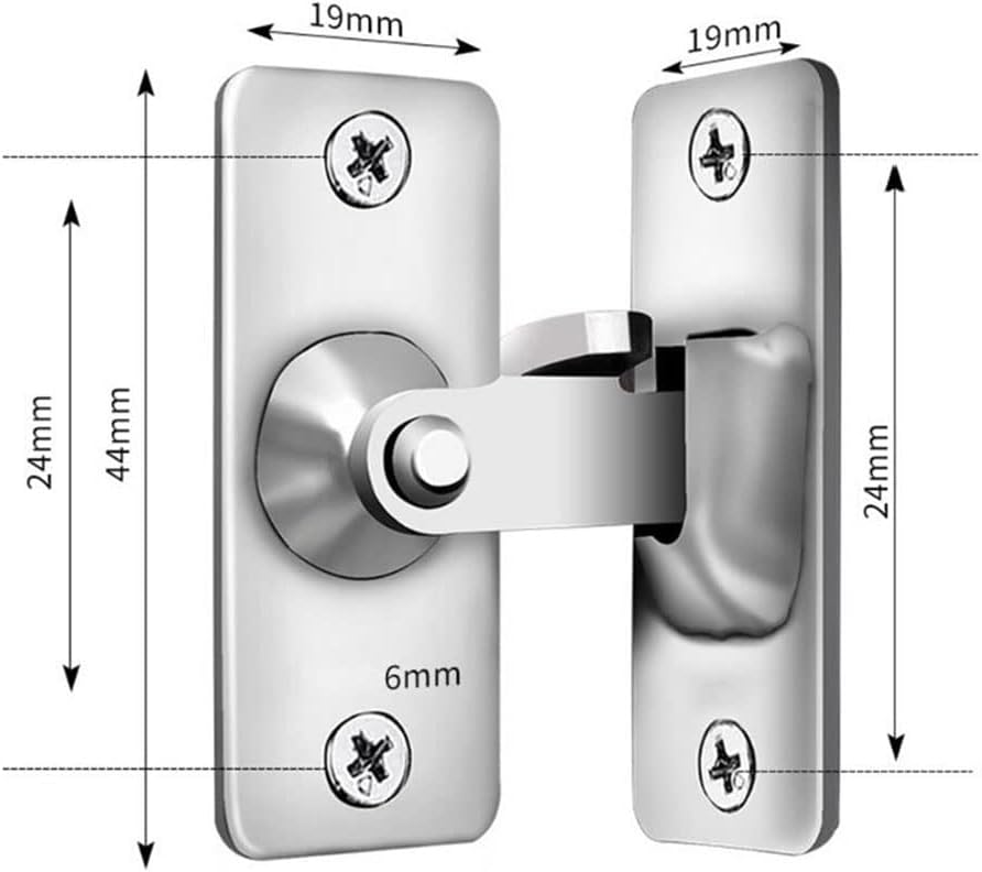 90 Degree Right Angle Door Lock Buckle Safety Door Lock Bolt, Stainless Steel Door Latch for Wooden Fences, Doors, Windows, Safety Sliding Door Latch… (Silver)