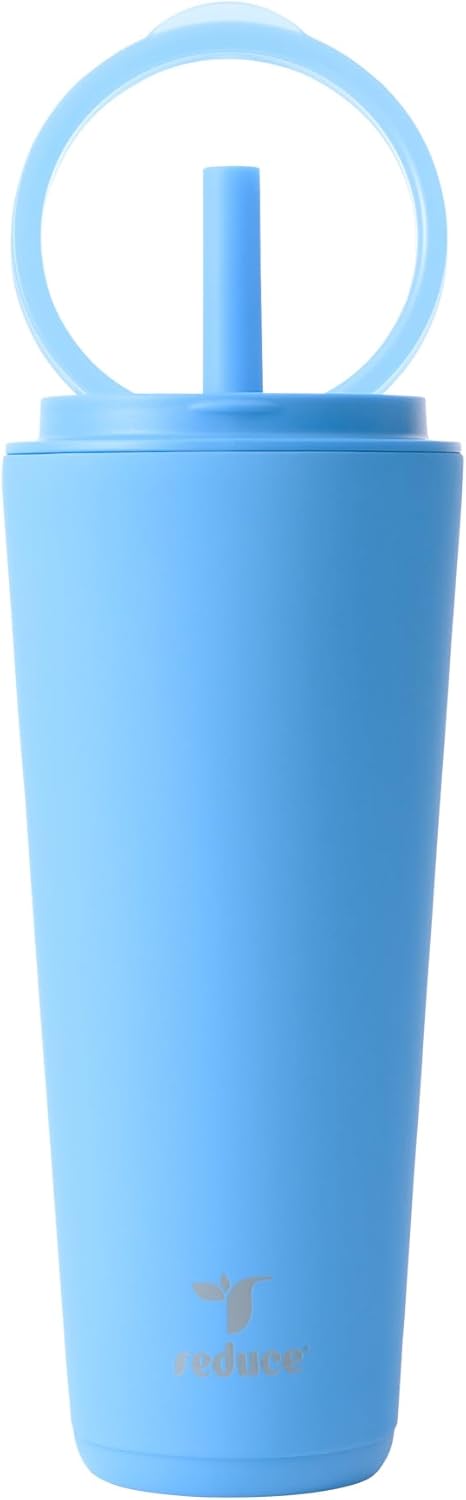 REDUCE Halo 32 oz Stainless Steel Vacuum Insulated Tumbler - Spill Proof Travel Mug with Flip Handle Lid - Keeps Drinks Cold for 32 Hrs - Dishwasher Safe - Cupholder Friendly - Oahu Blue