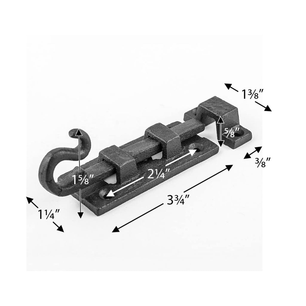 Renovators Supply Manufacturing Door Lock Latch 3.8 in. Black Wrought Iron Pig Tail Tip Styled Slide Bolt Latch with Mounting Hardware