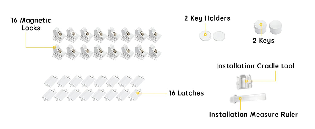 Vmaisi 16 Pack Child Safety Magnetic Cabinet Locks - Children Proof Cupboard Baby Locks Latches - Adhesive for Cabinets & Drawers and Screws Fixed for Protection