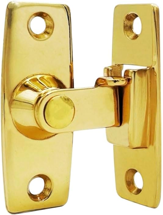 QCAA 2.5" Heavy Forged Solid Brass Door Latch, 90 Degree Right Angle Door Latch Buckle for Doors & Windows, Vibriated Brass, 1 Pack, Made in Taiwan