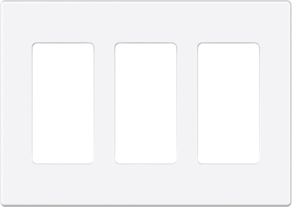 EMITEVER 3-Gang Screwless Decorator Wall Plate Cover for Receptacle Outlet & Light Switch, Standard Size 4.53"H x 6.38"W, Unbreakable Thermoplastic Faceplate, UL Listed, Matte White 1-Pack