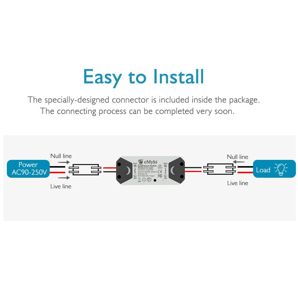 eMylo Smart Wireless Remote Control WiFi Switch Relay Module for Household Appliances Compatible with Alexa 4 Packs