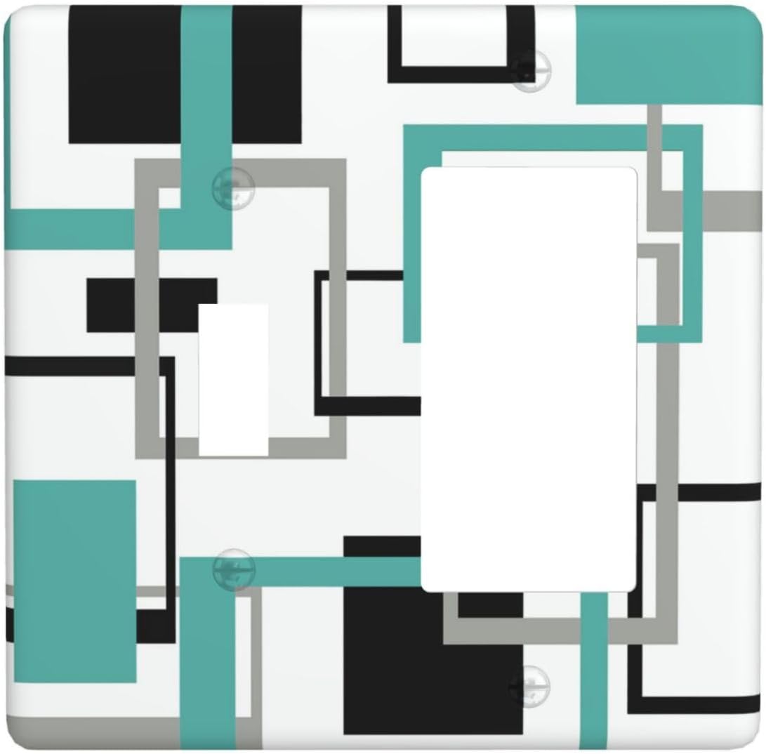 Geometric Turquoise Black Gray Modern Abstract Boho Outlet Covers 1 Toggle 1 Rocker Combination Decorative Wall Plate Electrical Switch Plates Light Switch Cover Plate for Office Nursery Decor