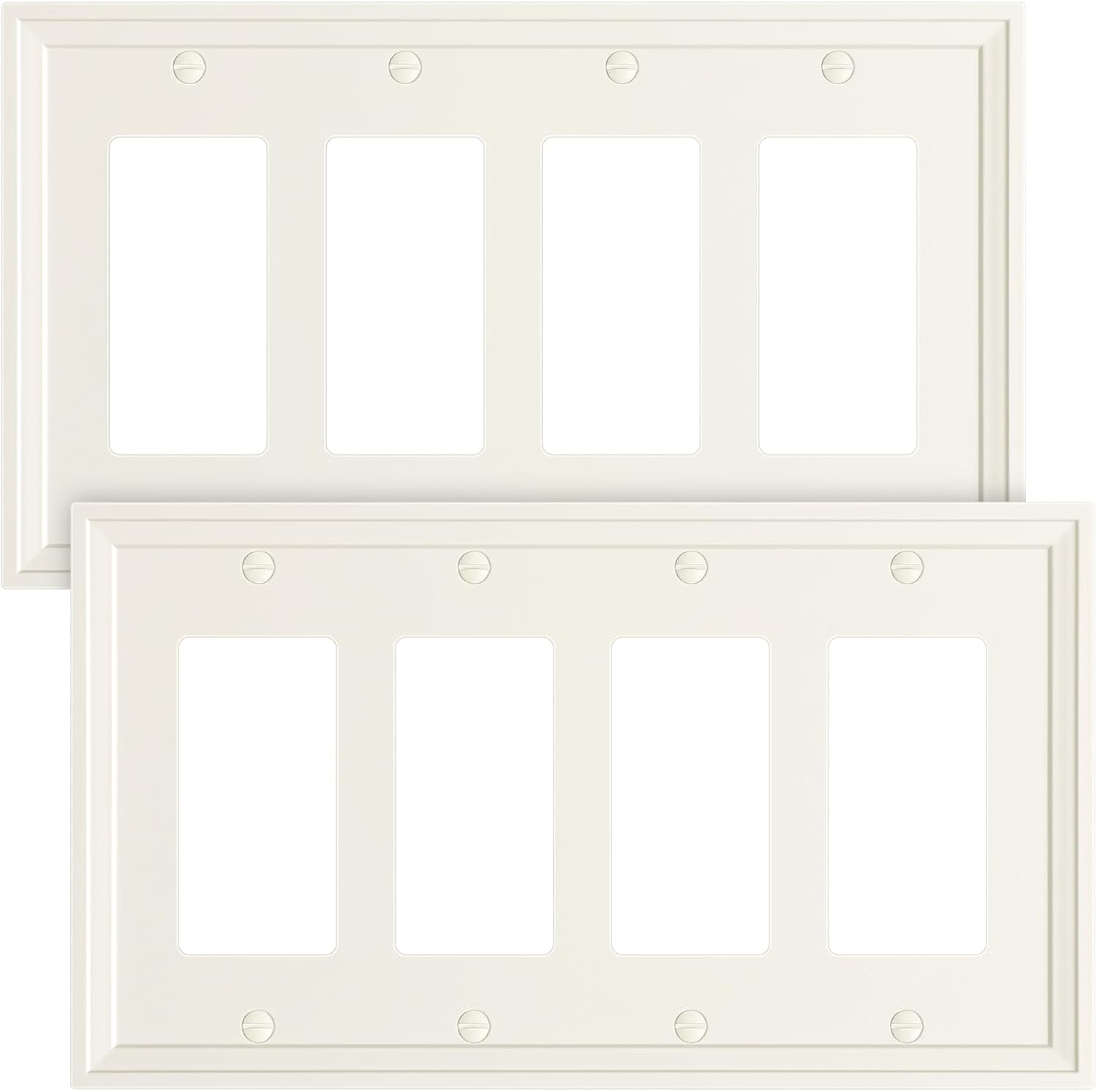 2-Pack Quad Decorator Outlet Cover Plate, Light Almond Modern Decorative Switch Plates and Outlet Covers, Natural Bamboo Fiber Wall Plates for Electrical Outlets