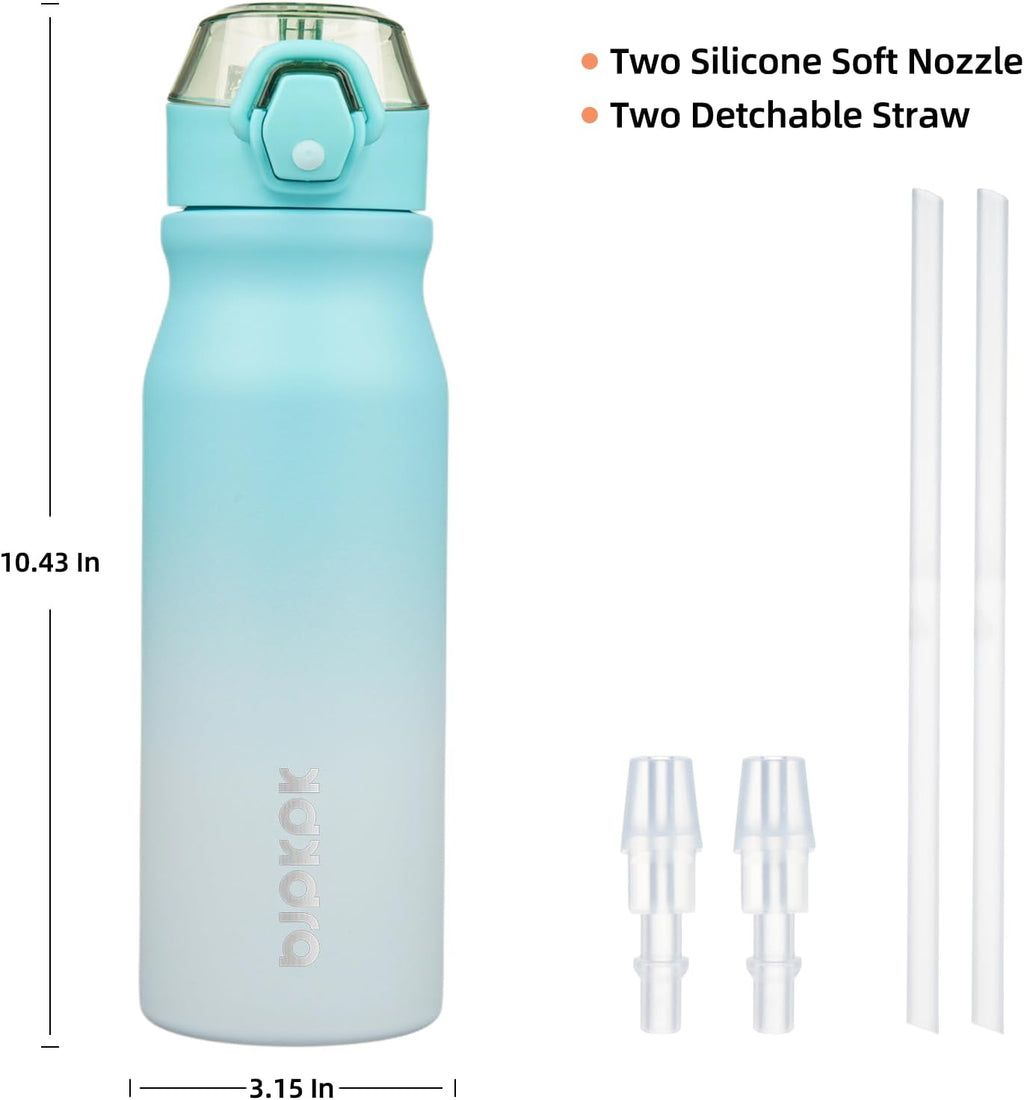 BJPKPK Insulated Water Bottle 25oz Stainless Steel Water Bottles with Straw and Carry Handle Double Wall Metal Thermal Flask,Sea Salt