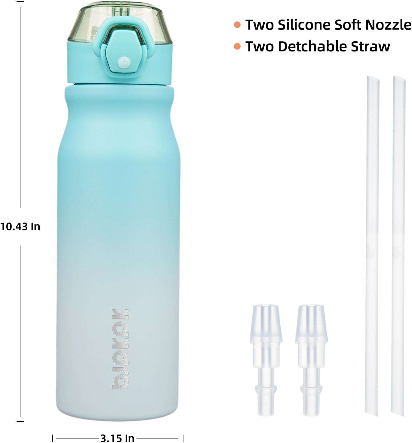 BJPKPK Insulated Water Bottle 25oz Stainless Steel Water Bottles with Straw and Carry Handle Double Wall Metal Thermal Flask,Sea Salt
