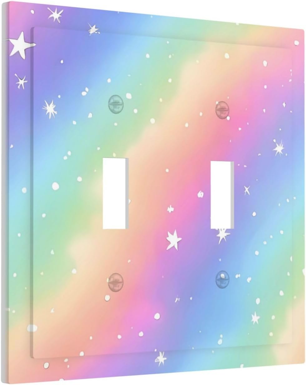 Decorative Light Switch Cover Plate Pink Blue Purple Iridescent Rainbow 2 Gang Outlet Covers Double Toggle Wall Plates for Electrical Outlets Switch Plate Covers Faceplate for Home Decor