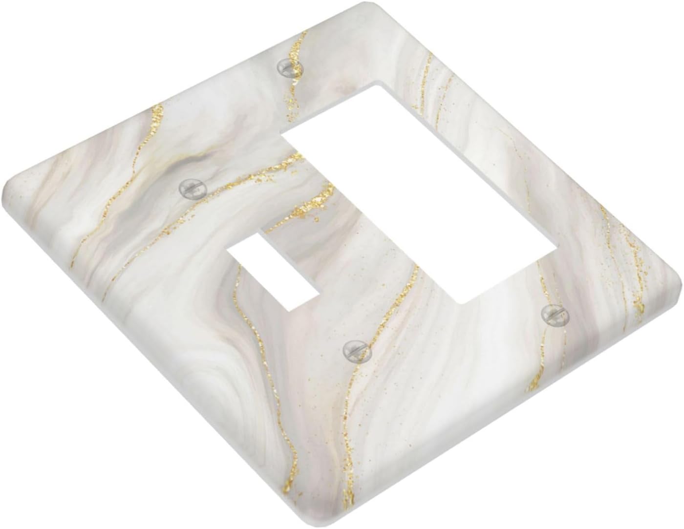 White Grey Gold Marble Simple Tiles Outlet Covers 1 Toggle 1 Rocker Combination Decorative Wall Plate Electrical Switch Plates Light Switch Cover Plate for Bathroom Kitchen Decor
