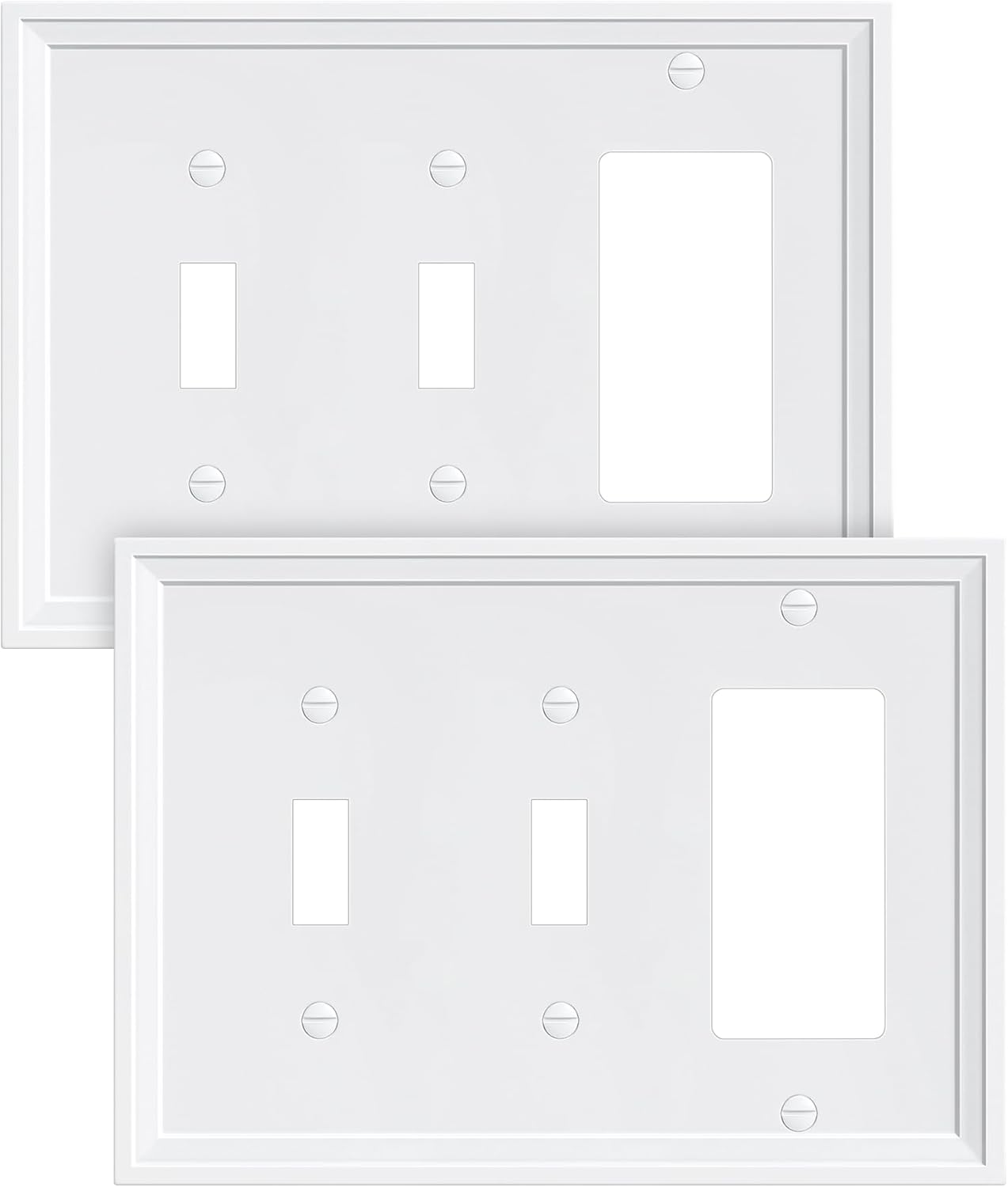 2-Pack Combo Decorator/Double Toggle Light Switch Cover Plate, Pure White Modern Decorative Electrical Outlet Covers, Bamboo Fiber Wall Switch Plates and Outlet Covers