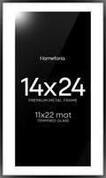 Homeforia 14x24 Picture Frame Black, High End Metal 14x24 Poster Frames with Mat 11x22 for Photo, 14 x 24 Black Frame Matted to 11 x 22 inch Print, 24x14 Thin Frame, Tempered Glass, Wall Kit, Set of 1