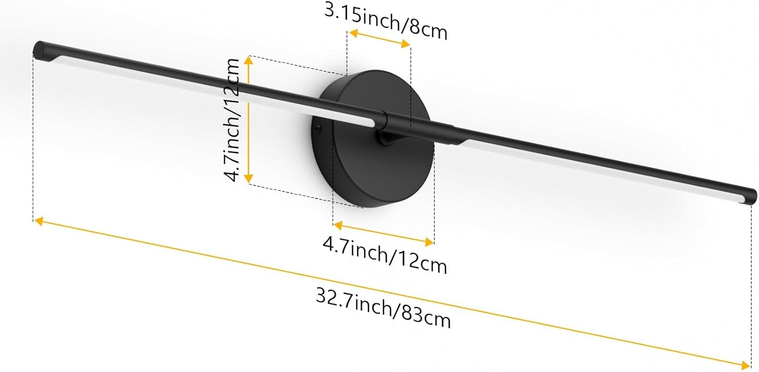 Modern Wall Sconce for Bathroom & Bedroom - 33In Black Vanity Light Fixture - 3000K Warm Light - 360 Rotate Over Mirror