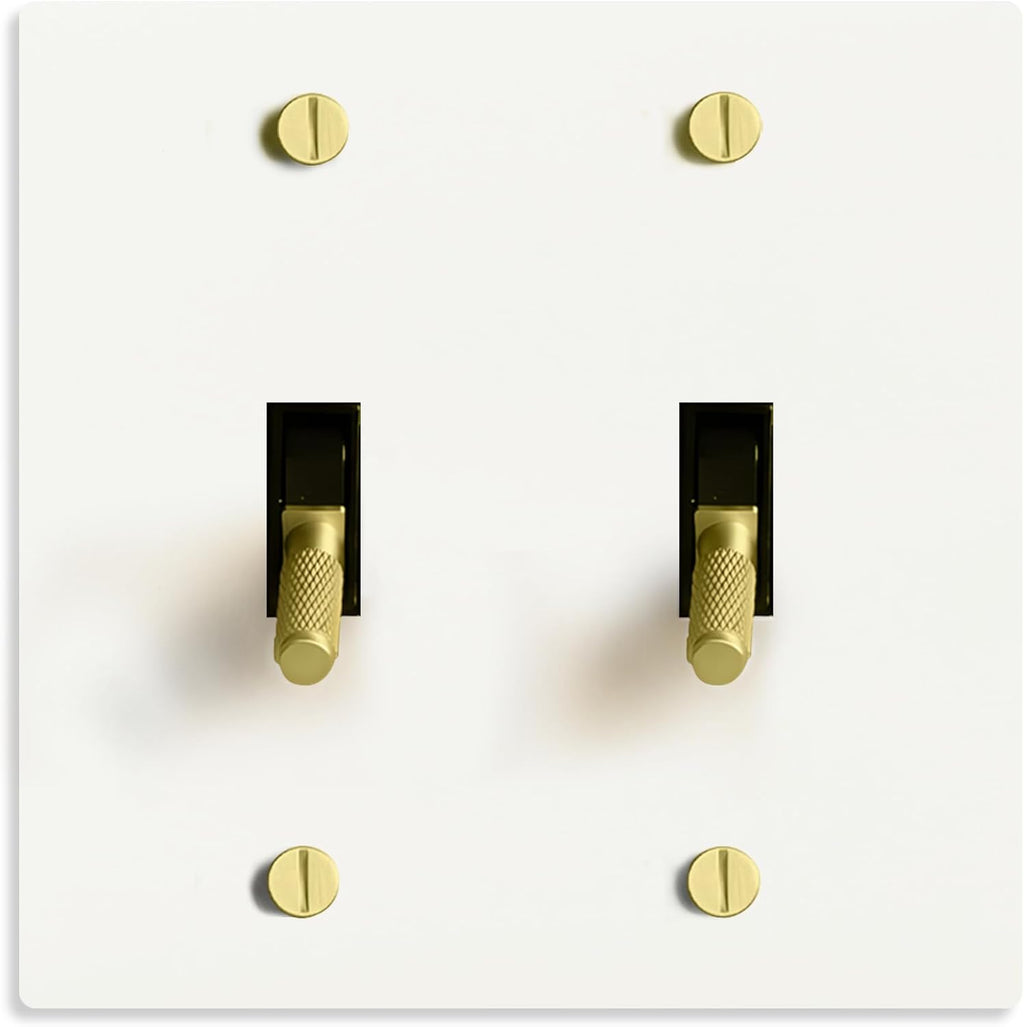 Select 15A 120V AC 2-Gang Toggle Switch, White with Solid Brass Vintage Style Single Pole 3 Way Compatible Wall Mount Toggle Switch, Included Faceplate & Switch Module, UL Listed