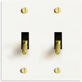 Select 15A 120V AC 2-Gang Toggle Switch, White with Solid Brass Vintage Style Single Pole 3 Way Compatible Wall Mount Toggle Switch, Included Faceplate & Switch Module, UL Listed
