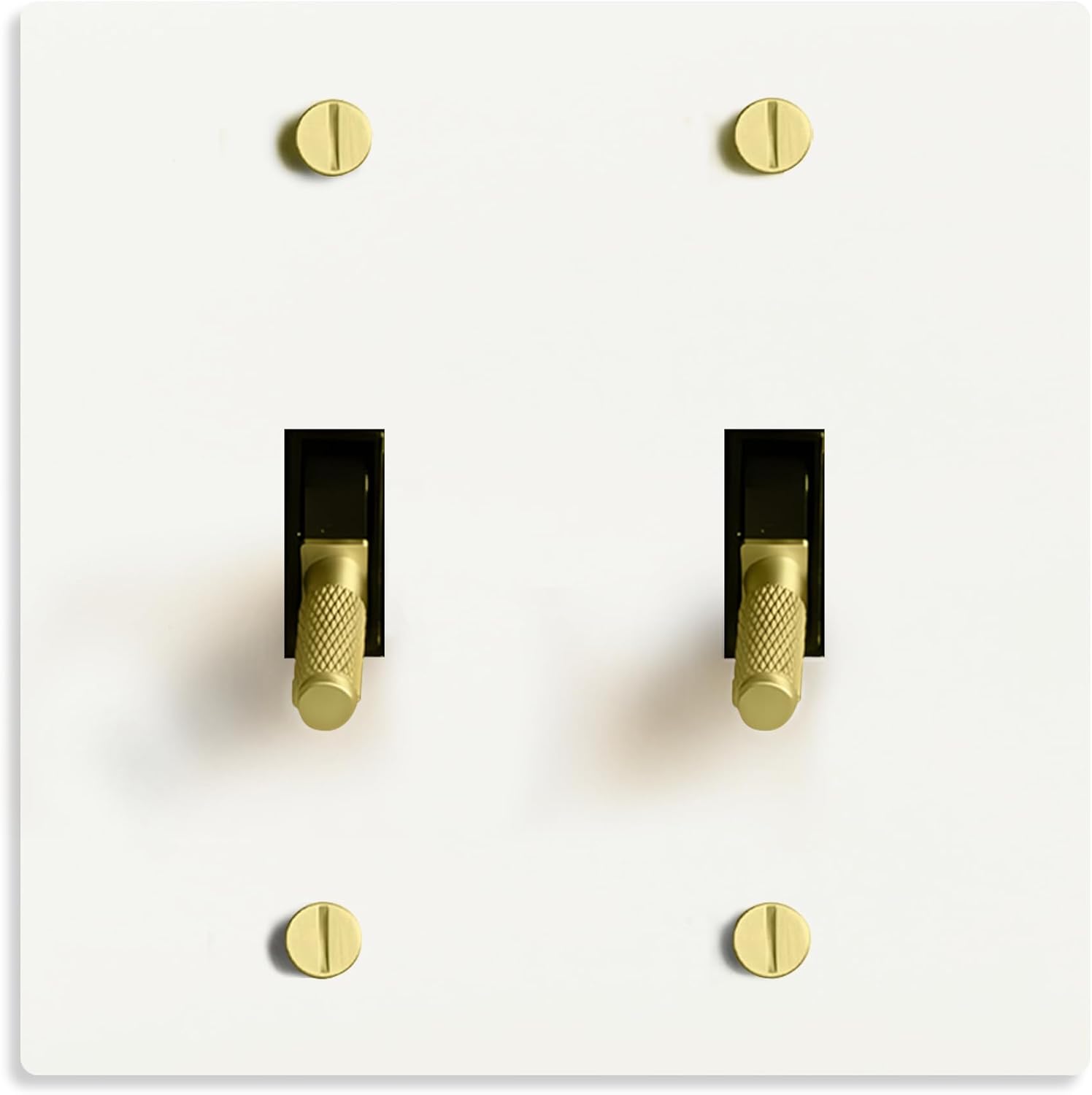 Select 15A 120V AC 2-Gang Toggle Switch, White with Solid Brass Vintage Style Single Pole 3 Way Compatible Wall Mount Toggle Switch, Included Faceplate & Switch Module, UL Listed