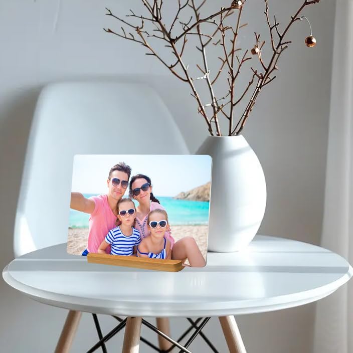 Custom Metal Photo Prints Personalized Picture Gifts with Natural Bamboo Base for Family, Friends and Lovers (Horizontal)