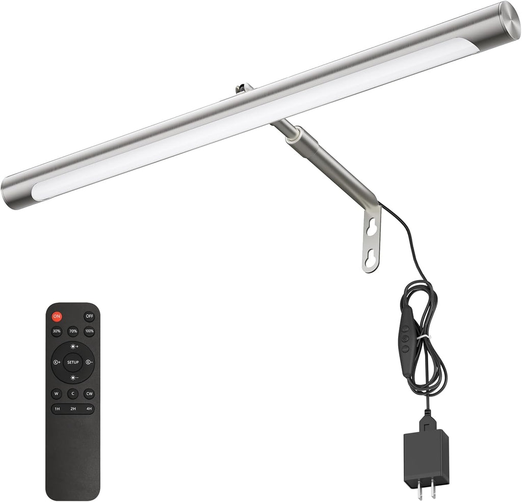 Picture Lights for Paintings Plug in, 16" Adjustable LED Picture Light Art Light with Timer, Remote Control Gallery Painting Wall Light for Picture Display Frame Dartboard Art Work (Nickel)