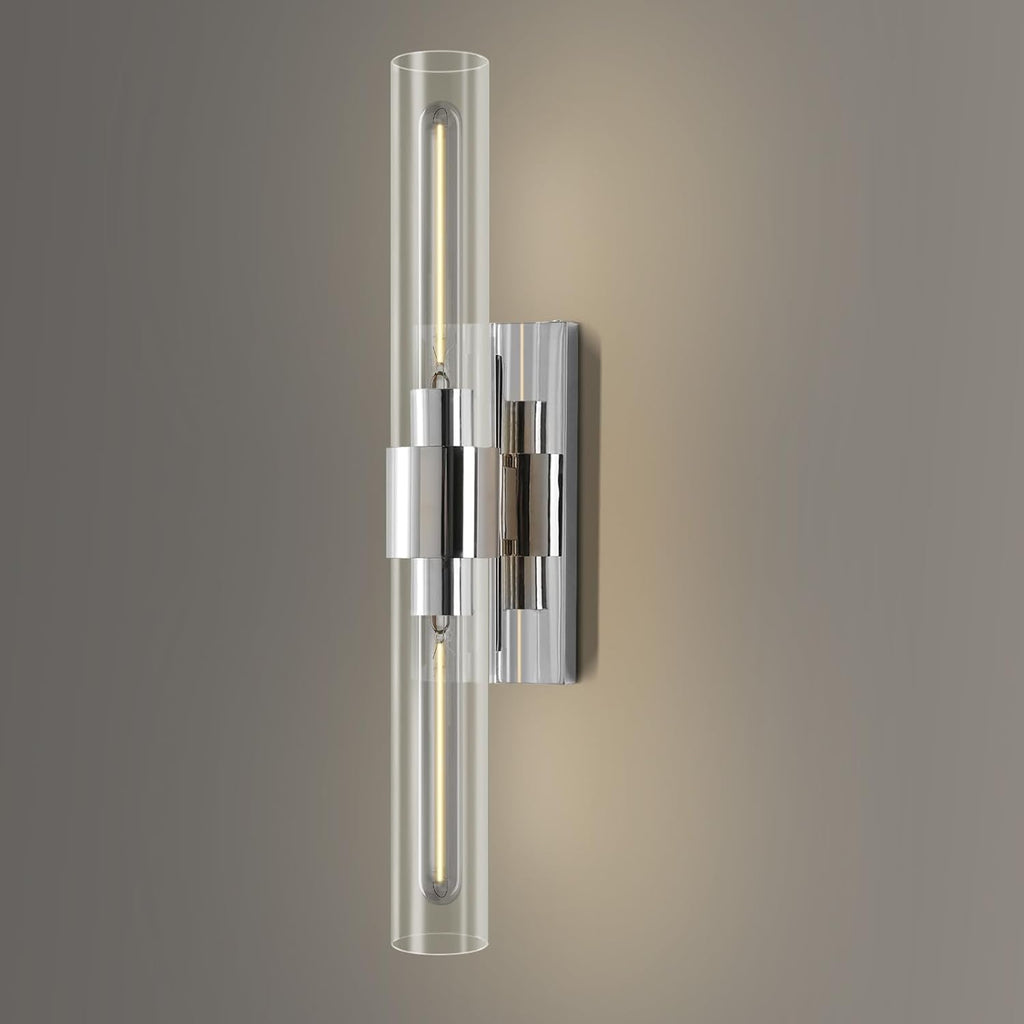 YUYI Nickel Wall Sconce Light, 22.8'' Indoor Sconces Wall Decor with Clear Glass Shade, Bathroom Vanity Wall Lights for Bathroom Living Room Bedroom Hallway Fireplace Staircase