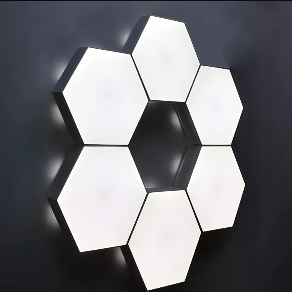 Hexagon Lights, Minimalist White Touch Night Light, Center Touch-Sensitive Wall Panels, Hex Light with USB-Power for Autism, Game Room Decor, Party (6)