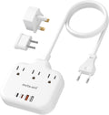 PD30W European Travel Plug Adapter, International Power Adapter with 3 Outlets 2 USB-C and 2 USB-A Fast Charger, Universal Travel Adapter with 3ft Extension Cord for EU US UK Europe France Spain