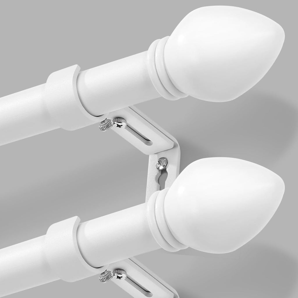 Curtain Rods for Windows 16 to 76 inches, Curtain Rod Max Adjustable Length to 88 in, Drapery Rod 1 inch Diameter with Modern Knobs Finials (White, 16" to 76" - Set of 2)