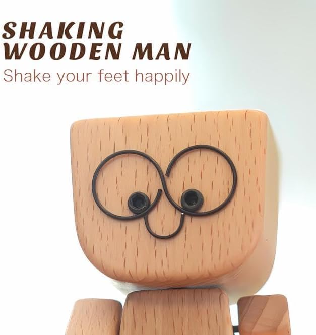 Shaking Wooden Man Figurine - 12 Magnetic Changeable Faces, Handmade Shaking Feet Wooden Doll for Car Dashboard Decorations, Funny & Creative Desktop Office Desk Decor (White 2pcs)