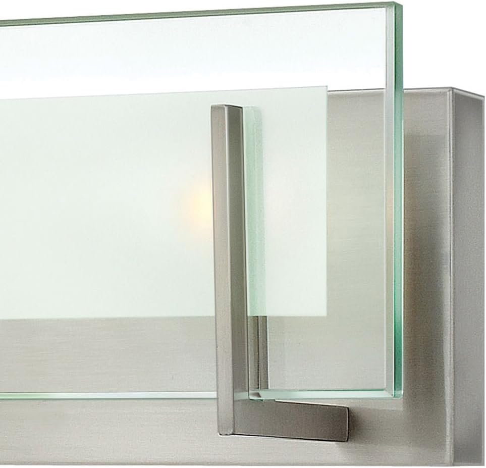 Hinkley Latitude Large Four Light Bath Vanity - Modern, Inside Etched Clear Glass Panel, Bulbs Included - Brushed Nickel Finish