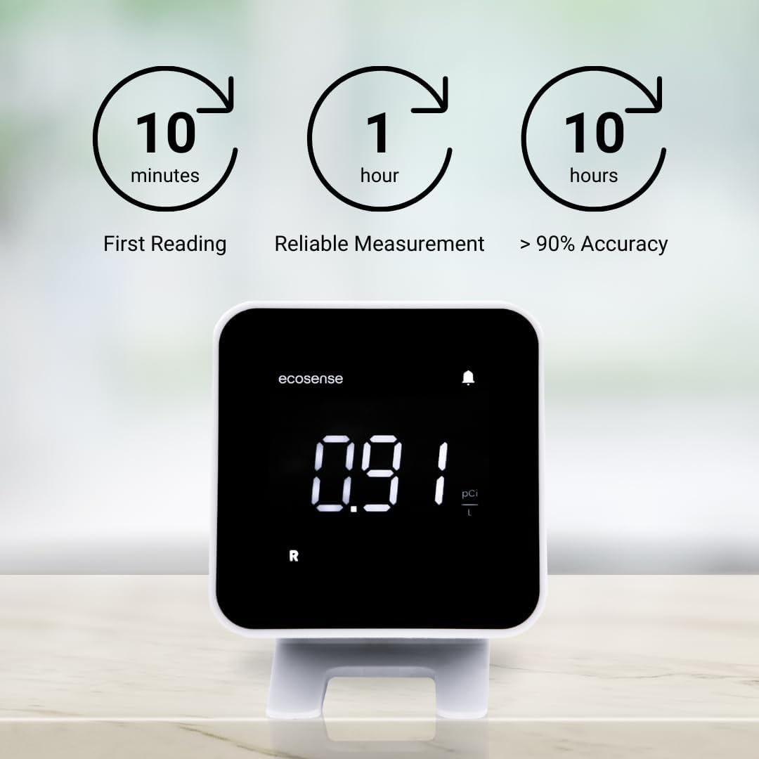 Ecosense EB100 EcoBlu, Home Radon Detector, Capture & Display Results Every 10 Minutes, Short & Long-Term Continuous Monitoring, Easy to Use