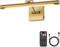 Joosenhouse Battery Operated Picture Lights for Wall Rechargeable Art Lighting for Paintings Wireless Gallery Light with Remote Control 16.54” Dimmable and Timed Off Wall Sconce Brass Color
