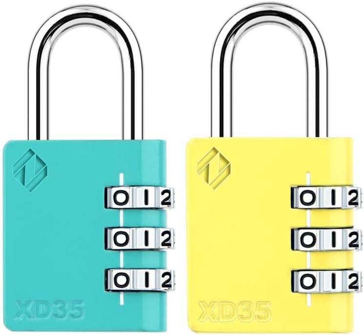 XD35 Combination Lock, 3-Digit Padlock for School Gym Sports LockerLock, Fence, Toolbox, Case, Hasp Storage (2-Pack, Emerald, Yellow)