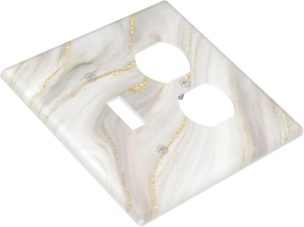 White Grey Gold Marble Simple Tiles Wallplates 1 Toggle 1 Duplex Switch Plate Electrical GFCI Faceplate Decorative Light Switch Covers for Bathroom Kitchen Decor