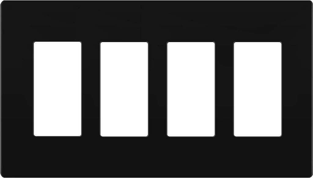 LIDER Matte Finish Quadruple Decorator Switch Cover, Screwless Wall Plate, Mid-Size 4-Gang 4.88" x 8.58", Polycarbonate Thermoplastic, UL Listed, LSWP-34M-BK, Black