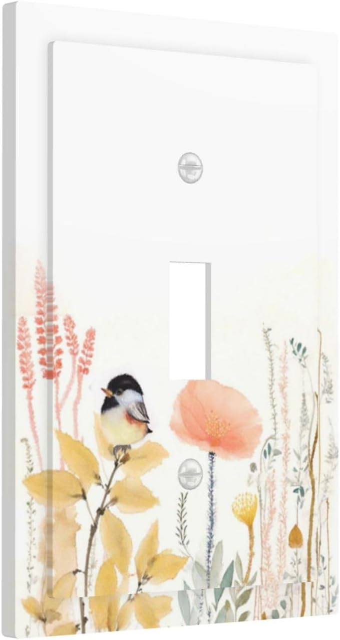 Decorative Light Switch Cover Colorful Floral Watercolour Cuddly Bird 1 Gang Single Toggle Device Electrical Faceplate Switchplates Decorator Outlet Wall Plate For Bed Room Living Room