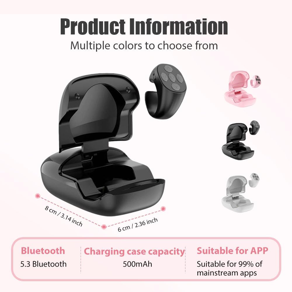 Fingertip Wireless Bluetooth Remote Control, 2026 New Bluetooth Ring Scroller Video Scrolling Ring Remote Control Page Turner (Pink)