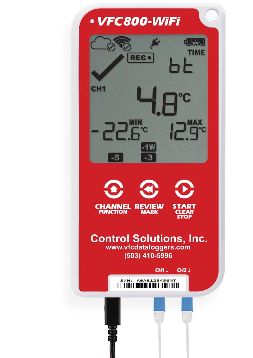 Control Solutions VFC800 Temperature Data Logger (VFC800-WiFi 10Ft Dual Probe)