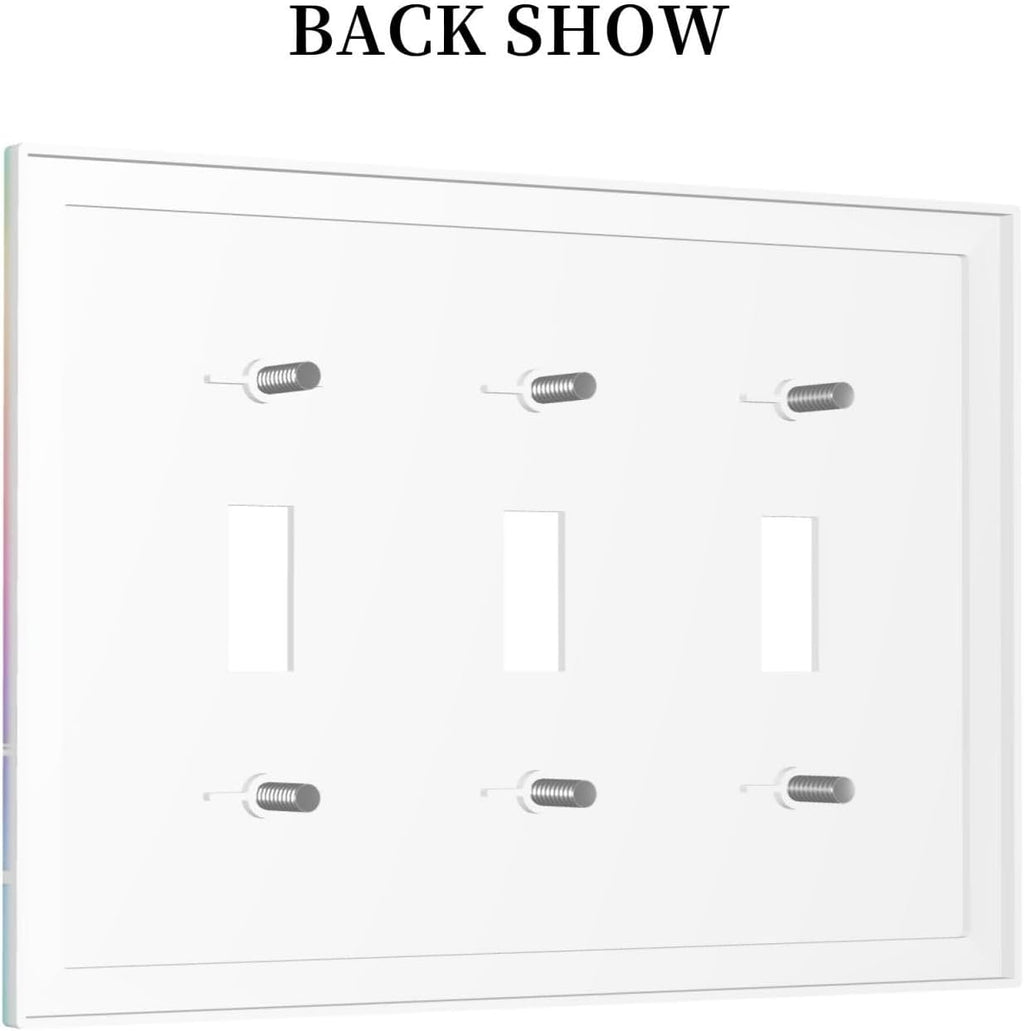 Decorative Light Switch Cover Plate Pink Blue Purple Iridescent Rainbow 3 Gang Wall Plates for Electrical Outlets Triple Toggle Switch Plate Covers Outlet Covers Faceplate for Bedroom Decor