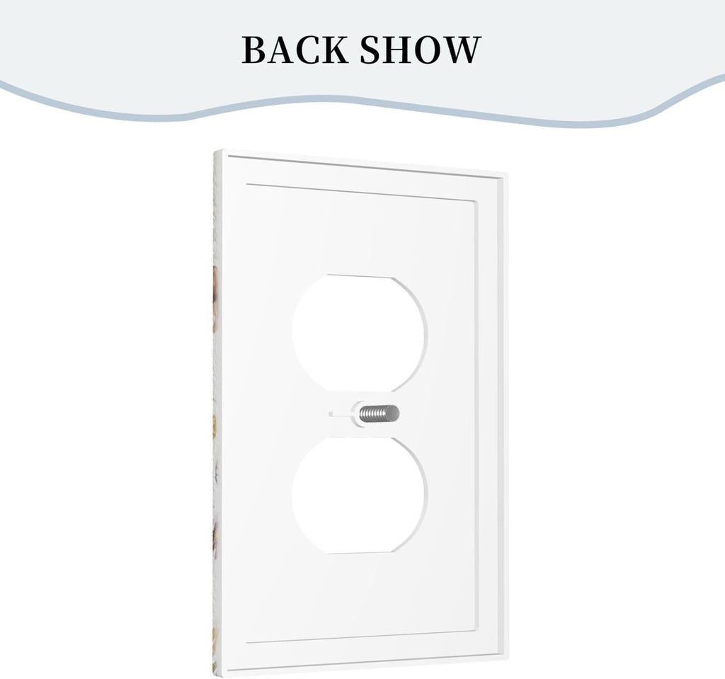 Decorative Light Switch Cover Boho White Background Butterfly Rustic Flower Personalized Wall Plate Single Duplex Switchplate 1 Gang Outlet Plate Decora Light Switch Plate for Bedroom Decor